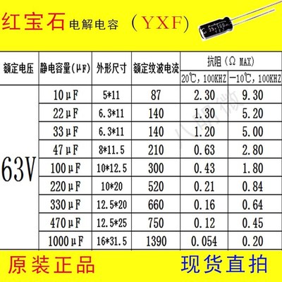 电解电容 红宝石 63V 10UF 22 33 100 220 330UF 470 1000 UF YXF