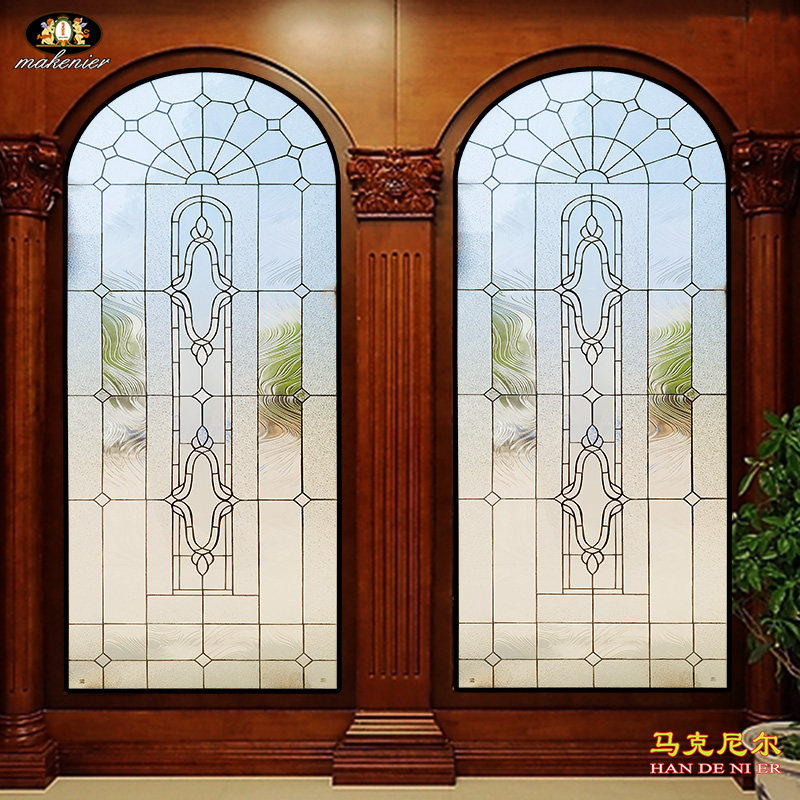 定制拱弧形透光玄关隔断屏风实木门窗欧式复古装饰镶嵌压术玻璃