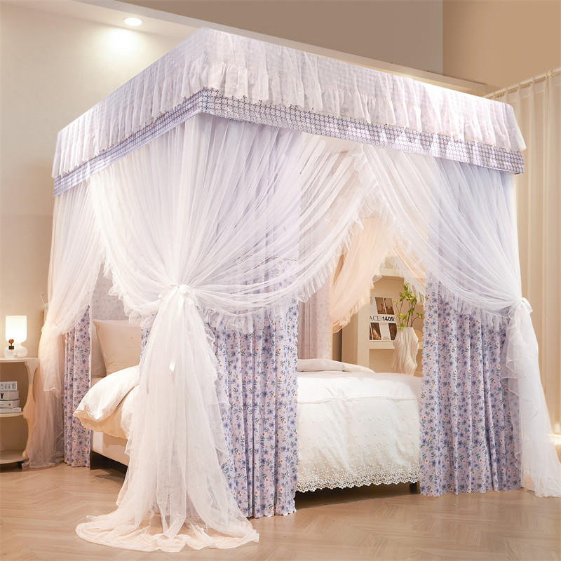 宫廷落地蚊帐家用卧室防尘顶遮光床帘一体式防风保暖床幔四季可用