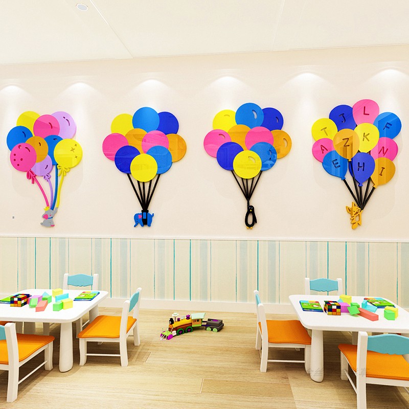 卡通气球客厅卧室墙面贴画儿童房装饰立体幼儿园走廊教室布置墙贴图片