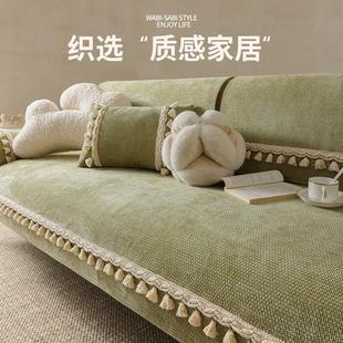 轻奢高级感坐垫四季 复古流苏直排真皮沙发垫2024新款 通用防滑盖巾