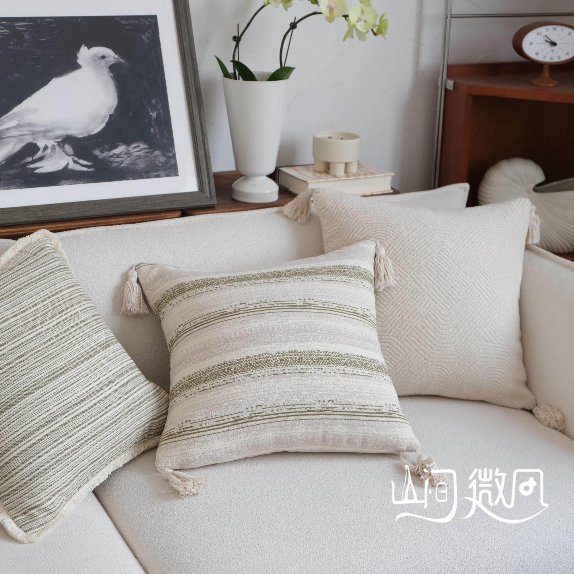 绿色抱枕靠垫客厅沙发床头椰子靠枕民宿靠枕靠包中古风法式自然风