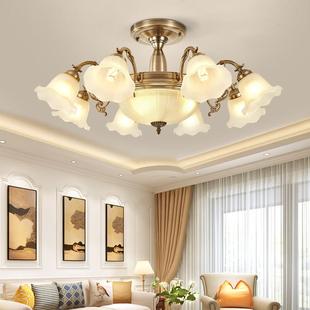 欧式 客厅餐厅玻璃灯具温馨卧室灯饰110V通用 吸顶吊灯北美田园风格