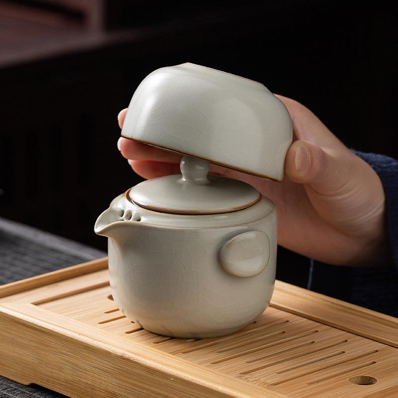 汝窑快客杯一壶二杯单个人专用泡茶壶茶杯简易露营便携式旅行茶具