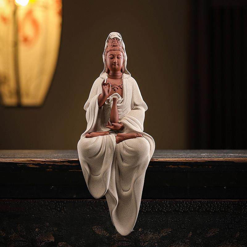 中式禅意观音菩萨佛像摆件家居客厅书房玄关装饰陶瓷工艺品摆设
