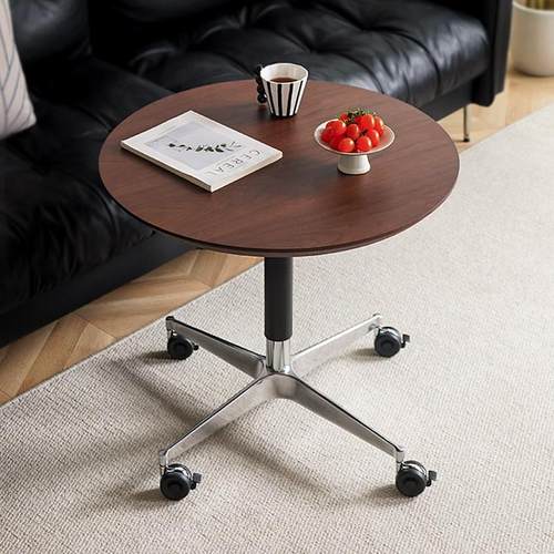 北欧实木圆桌升降餐桌家用小户型奶茶店桌子可移动洽谈桌休闲 桌