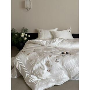 夏季覆古无障碍豪华天丝四件套高端蝴蝶刺绣提花裸睡冰丝被子盖床