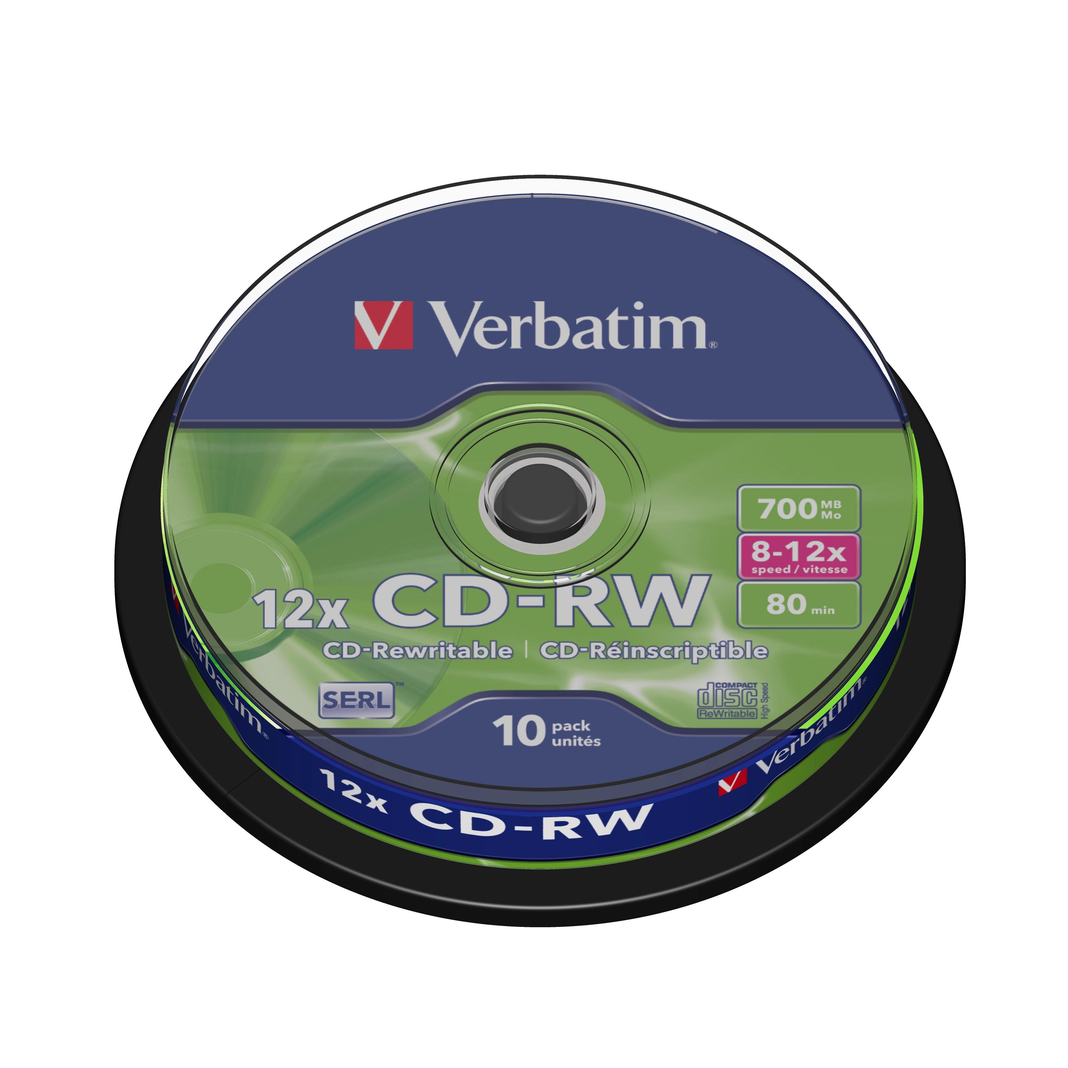 包邮 威宝Verbatim CD-RW 10片装可打擦写 空白光盘反复刻录光盘