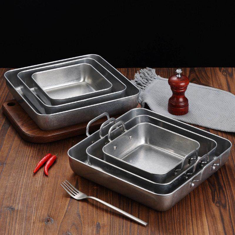 复古双耳不锈钢方形盘韩式做旧炸鸡薯条盘平底小吃托盘提拉米苏盘,餐饮具,盘,淘宝优惠券,粉丝福利购,淘宝优惠卷