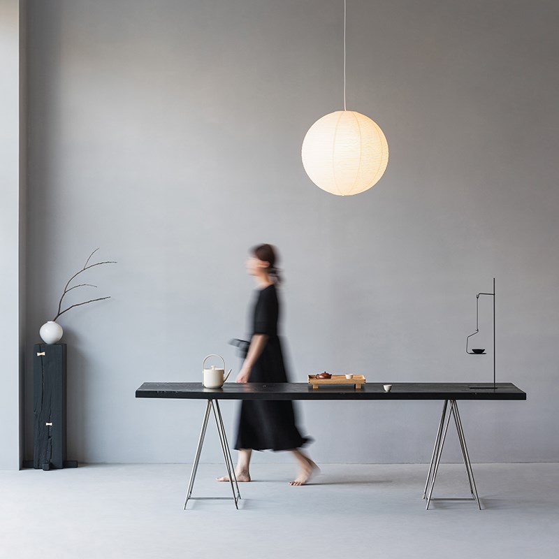 叁几 侘寂风白蜡木茶台实木茶桌黑色餐桌家用异形桌子长方形书桌