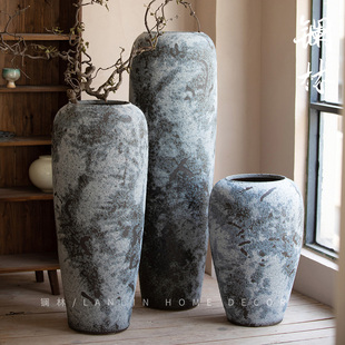 侘寂风陶瓷花瓶高级感复古粗陶民宿客厅插花陶罐装饰落地大号浩海