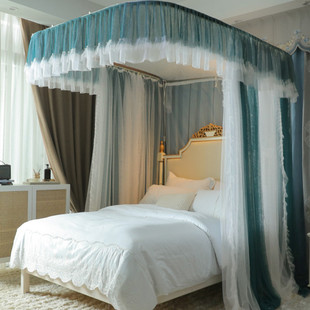 蚊帐家用u型轨道床帘一体式 床幔公主宫廷落地纹帐加密加厚 免安装