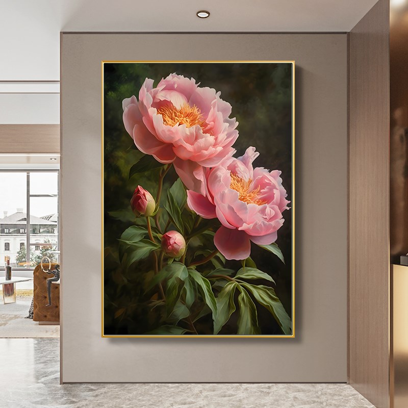 简约现代牡丹花客厅挂画花开富贵入户玄关过道装饰画卧室餐厅壁画图片