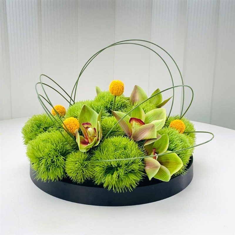 酒店餐桌花摆花仿真花大圆桌转盘中间摆件高端简约素雅装饰品插花