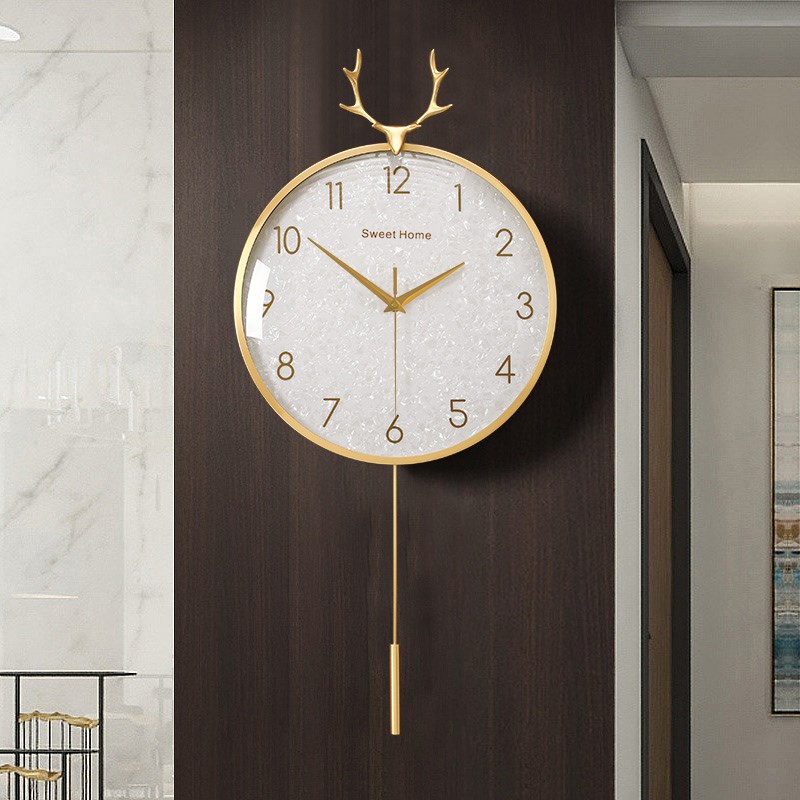 现代简约挂钟家用客厅装饰壁钟A时尚静音表挂墙创意高端黄铜石英