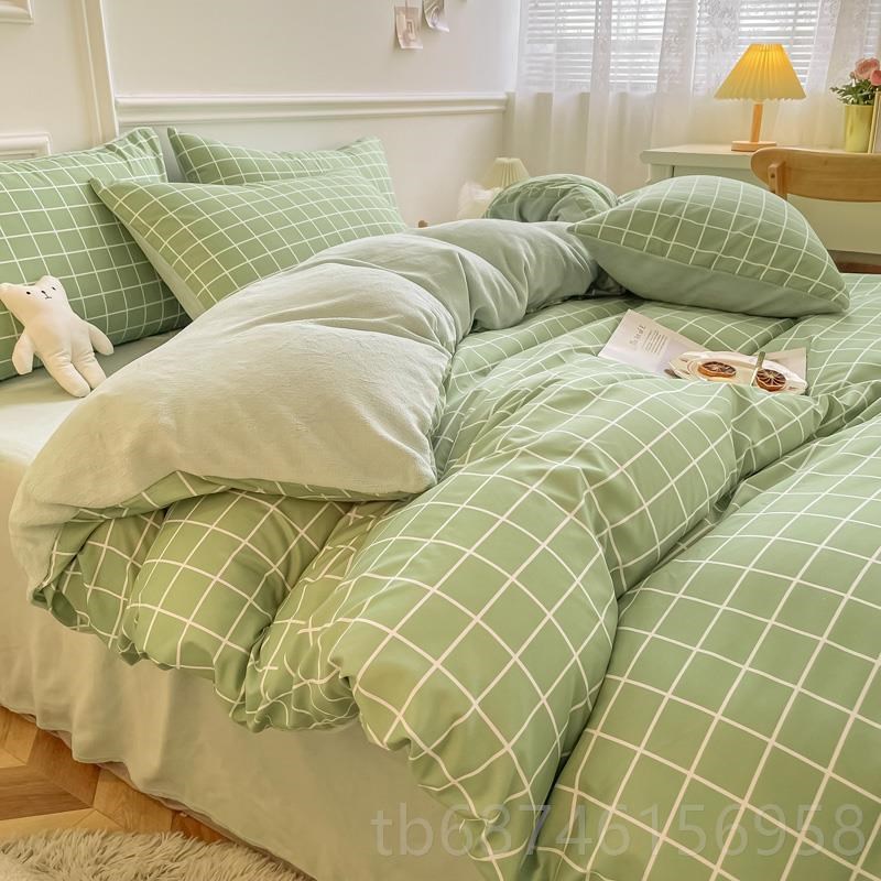 新款磨毛牛奶冬绒床单上四件套季C三加厚被套法兰绒珊瑚绒床加绒