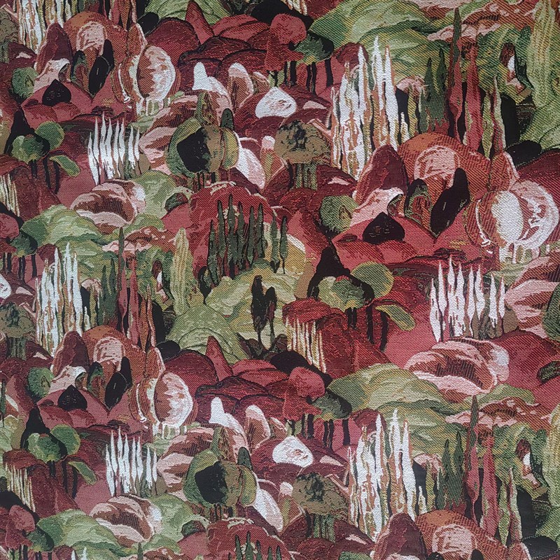 水墨山水提花布料沙发面料高档y绿碎花抱枕靠垫软包餐椅布料棉麻