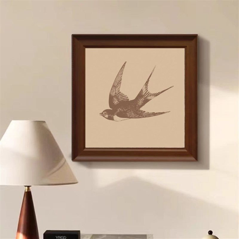 中古风艺术抽象素描动物餐厅方形装饰画侘寂背景墙卧室高级感挂画图片