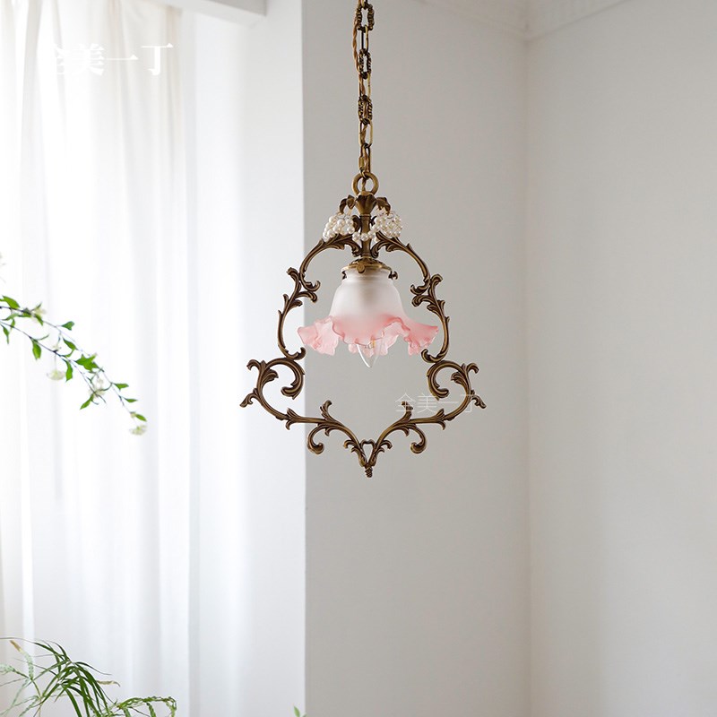 全美一丁法式复古餐厅珍珠花朵铜吊灯法式床头衣帽间卧室灯浴室灯