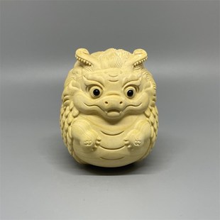 黄杨木雕刻龙宝宝小摆件生肖龙手把件圆润文玩实木桌面装 饰工艺品