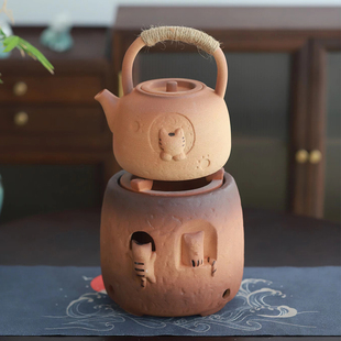 蕴华堂糖糖猫炭炉可干烧粗陶煮茶炉小型酒精炉功夫茶具煮茶壶套装