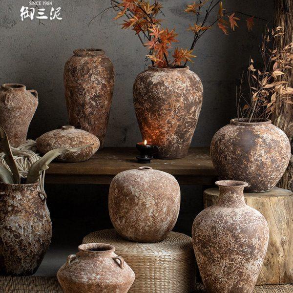 御三泥土陶瓷可水培插干花花盆家居摆件复古花瓶粗陶侘寂风民宿罐,家居饰品,家饰软装搭配套装,淘宝优惠券,粉丝福利购,淘宝优惠卷