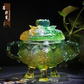 琉璃香炉古足摆件香炉 供具法三 香炉家用香炉 和谐琉璃荷花