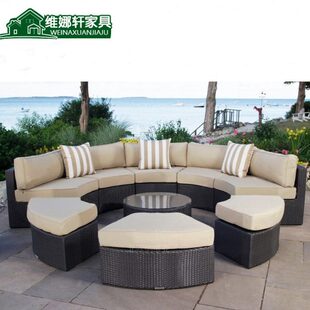 弧形会所阳台别墅藤沙发组合酒店户外客厅藤家具休闲半圆室外藤编