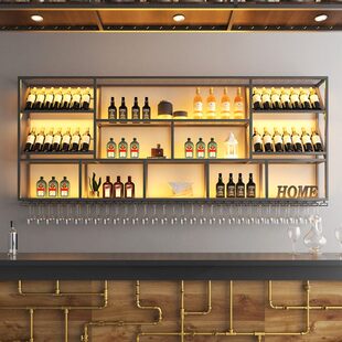 发光酒柜吧台子展示柜餐厅柜壁挂式铁艺酒架酒水清吧墙上置物架台