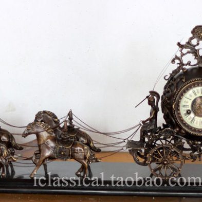 拉车铜钟表石马 仿古钟钟表系列 古典理机械 铸纯铜钟表四