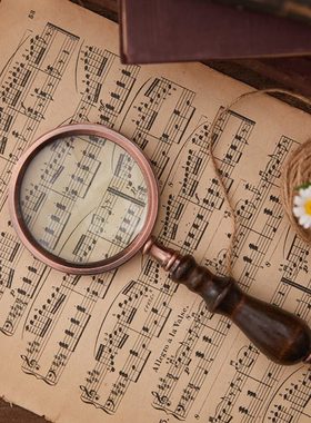 欧式复古木柄手持放大镜老人扩大镜办公家居装饰品摆件摄影道具