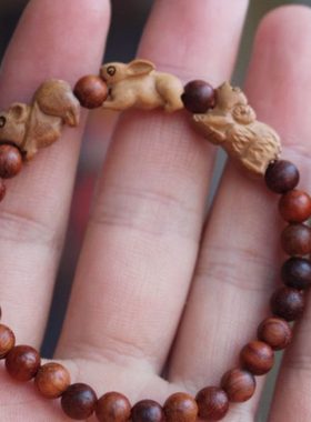 桃木十二生肖吊坠属相手链红绳三合六合水局木局三会猪兔羊虎马狗