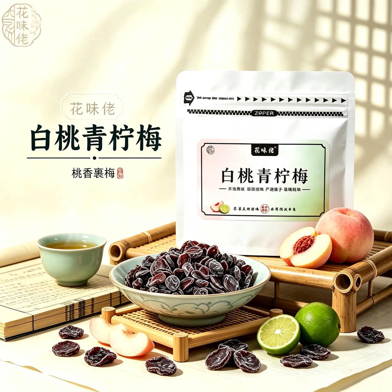 【潮汕风味】花味佬白桃青柠梅爆酸梅薄荷清凉酸话梅肉果脯话梅肉