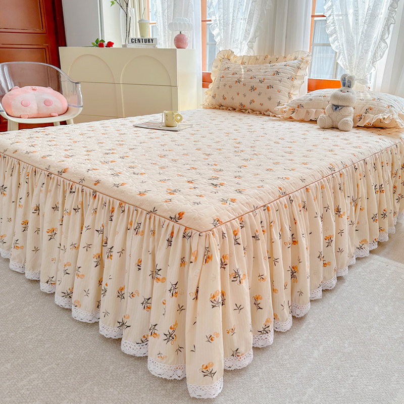 田园风小碎花夹棉床笠式床裙二合一单件花边床罩全包防滑四季通用,床上用品,床裙,淘宝优惠券,粉丝福利购,淘宝优惠卷