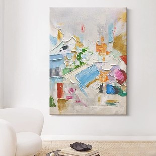 五彩斑斓抽象艺术手绘油画客厅多巴胺奶油风装饰画玄关厚肌理挂画