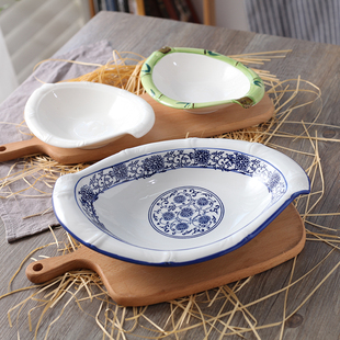 创意异形日中式青花釉下彩餐具陶瓷大碟盘子家用餐盘饭菜汤点心盘