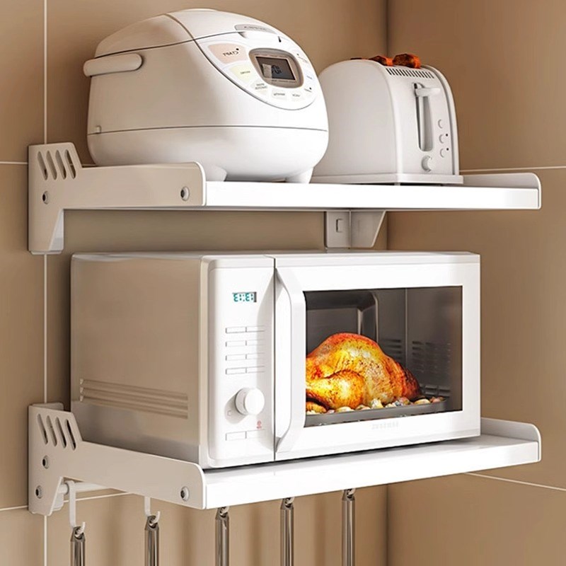 枪灰厨房微波炉架子置物架壁挂式多功能收纳免打孔上墙支架放烤箱