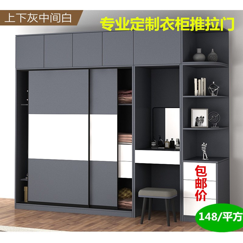 衣柜门定做衣橱推拉滑移门定制简约现代实木柜门壁橱彩绘吸塑木门