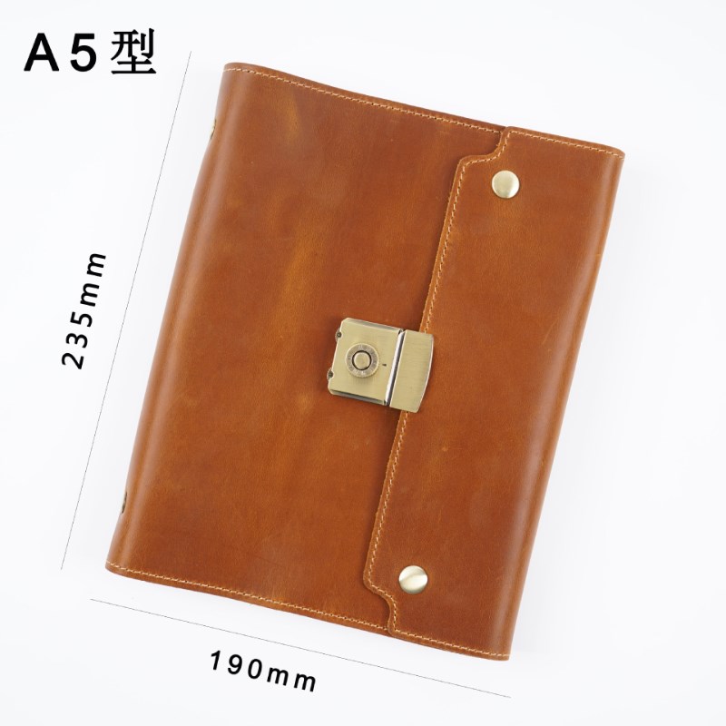 新款A5真皮复古活页密码笔记本办公商务欧式多功能日记牛皮本
