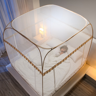 喜富锦蚊帐蒙古包免安装方顶三开门钢丝折叠1.5/1.8m床双人家用