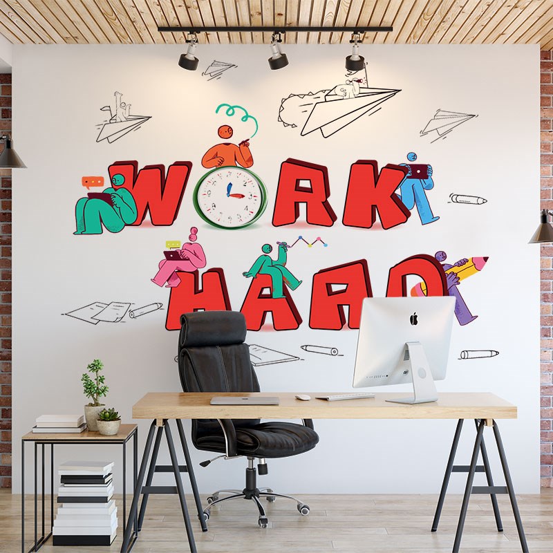 防水好贴自粘办公室背景文化墙字母创意贴纸贴画work hard员工励
