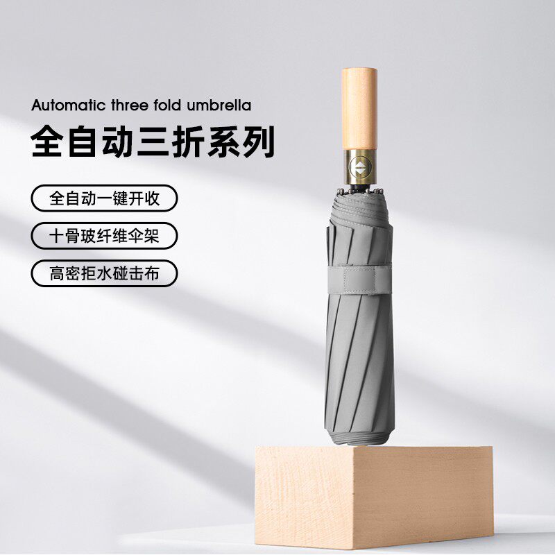 全自动雨伞男士高档商务10骨自动开收折叠玻璃纤维210T碰击布定制