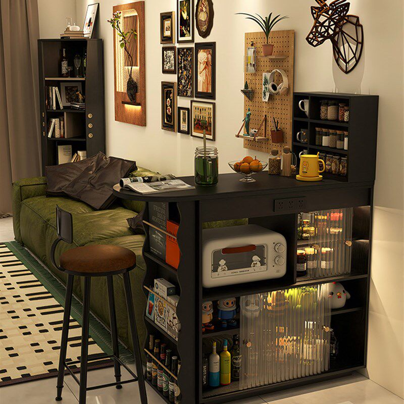 形影家具吧台隔断柜客厅折叠伸缩一体黑色岛台吧台桌家用沙发边柜