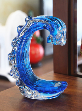纯手工摆件淄博琉璃风生水起海浪客厅书房装饰抽象工艺礼品摆饰家
