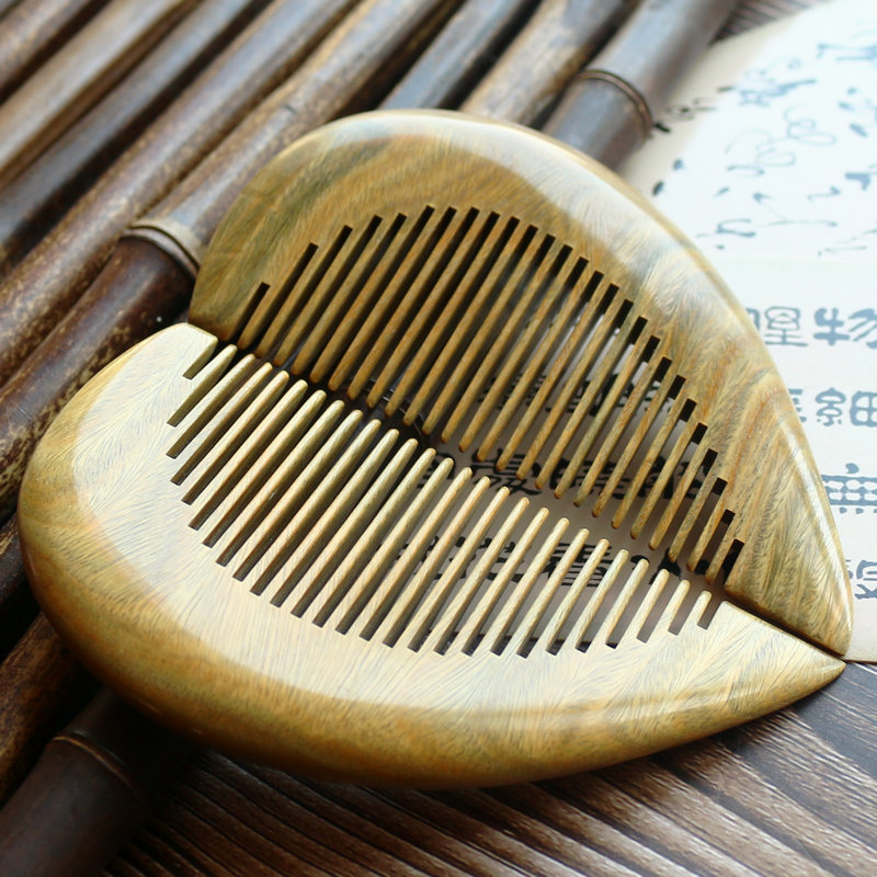 天然绿檀木梳子 玉檀香防脱发 整木檀木梳 按摩梳防静电梳顺发梳