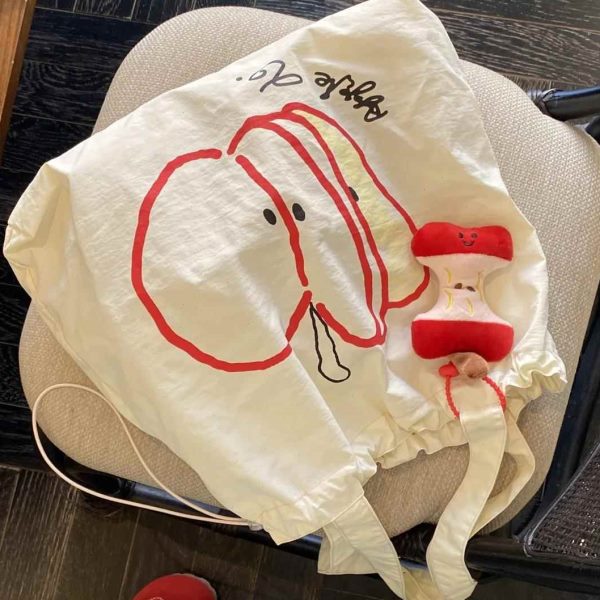 休闲百搭上班苹果单肩女新款大容量印花可爱帆布包通勤学生慵懒风