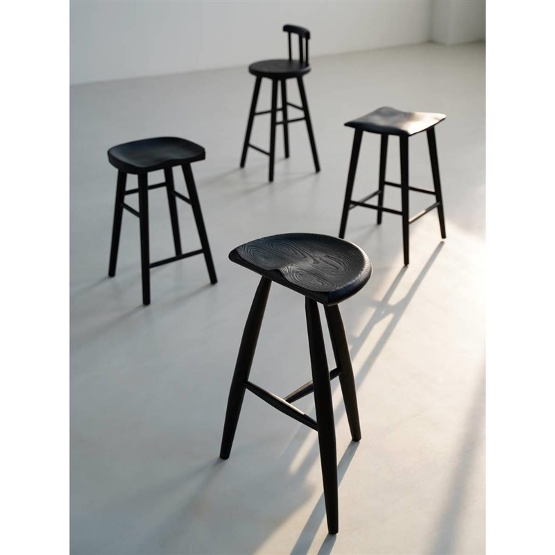 侘寂风黑色实木岛台椅子碳化白蜡木吧台凳现代简约家用阳台高脚椅