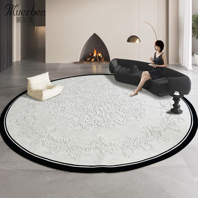 慕尔本纯手工欧式法式雕花高低毛新西兰羊毛加丝地毯圆形客厅卧室