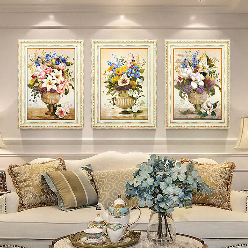 客厅装饰画欧式沙发背景墙面挂画现代餐厅玄关大气壁画简欧三联画