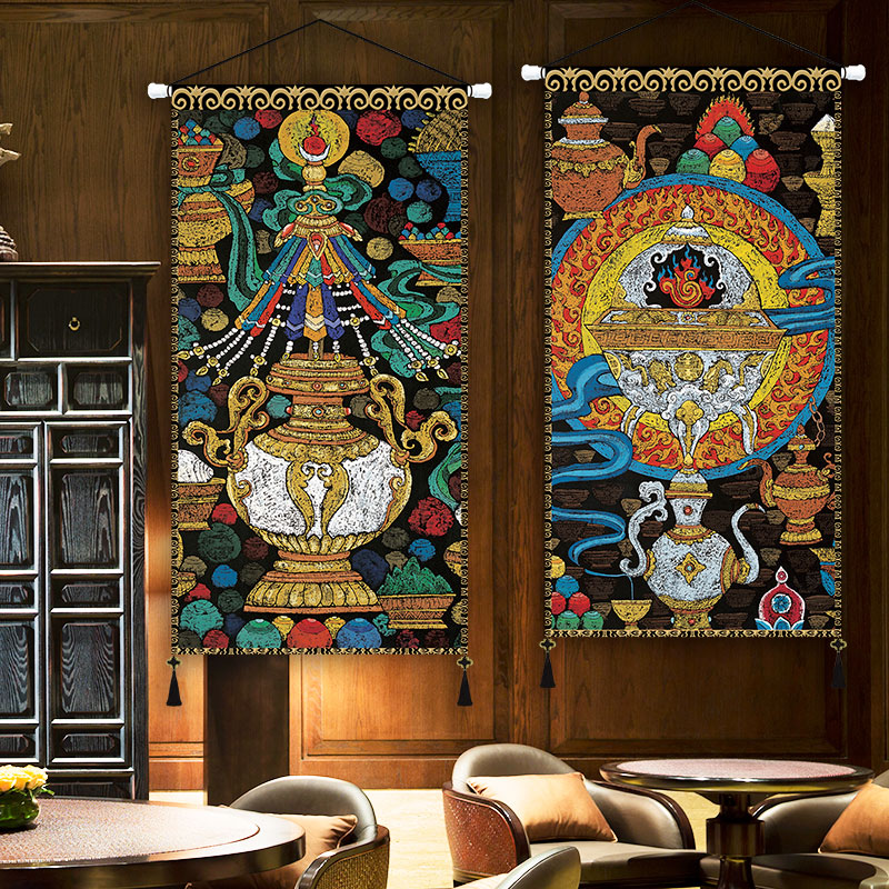 藏族复古民宿布艺厚挂画客栈酒店床头民族风布画房间墙壁装饰画布